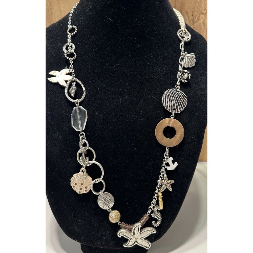 CHICO'S SEA SHELL CHARM NECKLACE  SILVERTONE BEACH Mother Of Pearl Boho Vacation
